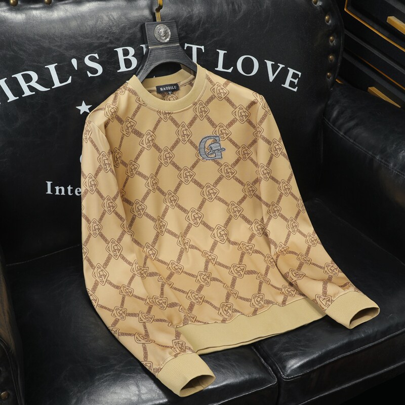 商标已授权2024秋冬新款高档休闲印花烫钻男士长袖卫衣9037P100，男装卫衣，钱塘6018（原3088）