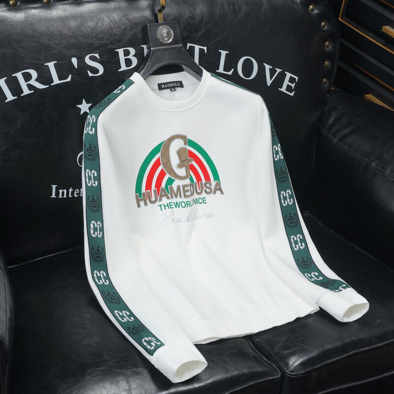 商标已授权2024秋冬新款高档休闲印花烫钻男士长袖卫衣9005P105，男装卫衣，钱塘6018（原3088）