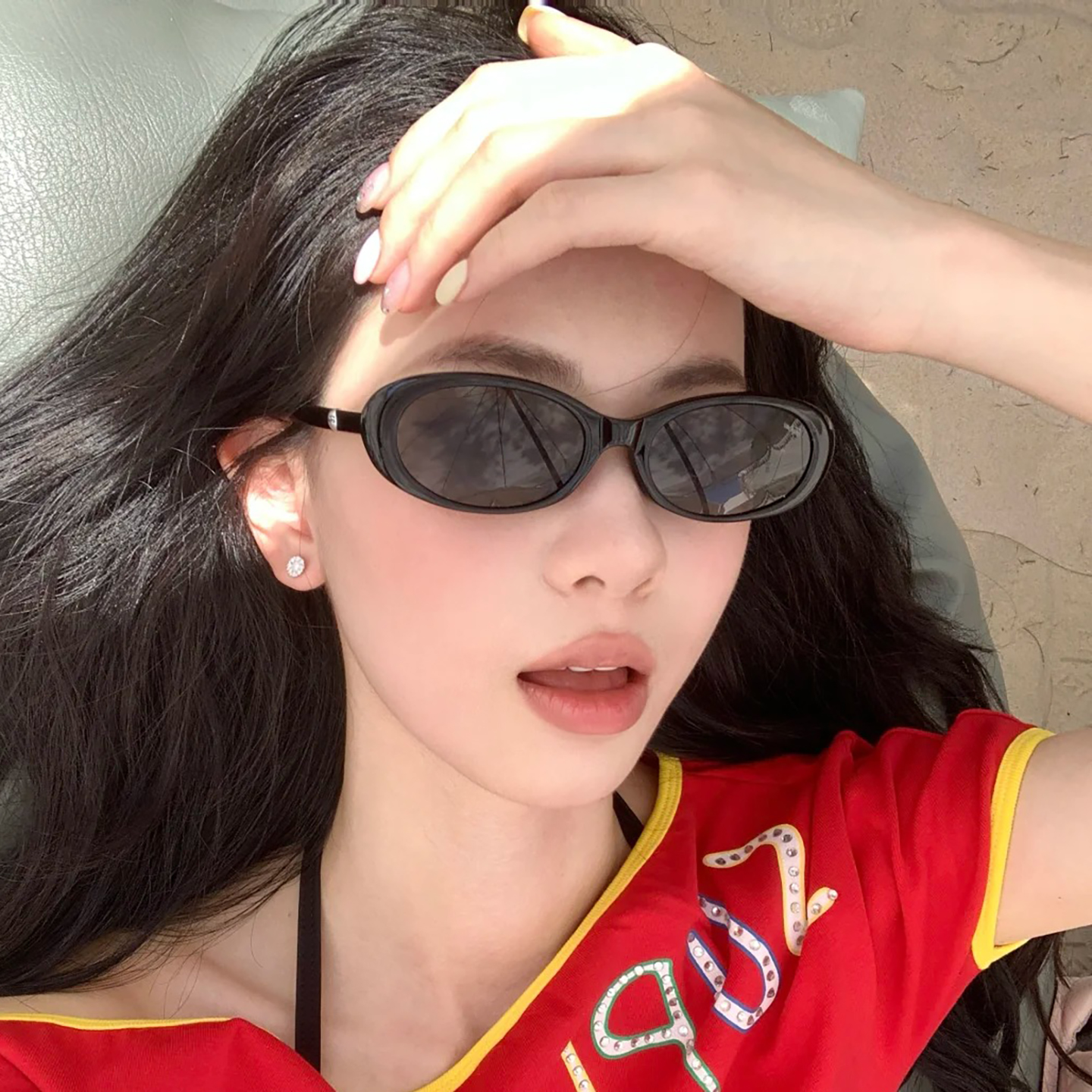 欧美复古椭圆太阳镜女高级感方圆脸显瘦夏季度假防晒墨镜防紫外线