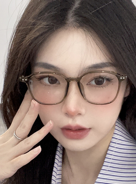 素颜时尚圆框韩版防蓝光眼镜网红潮橄榄绿色TR超轻平光镜可配度数