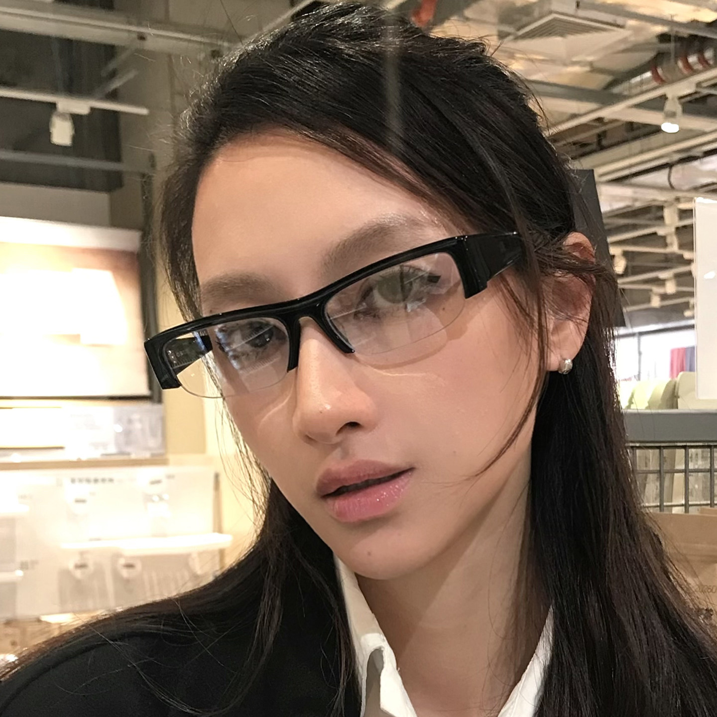 复古黑色半框中古风眼镜女潮显脸小时尚防蓝光长方形镜框可配度数