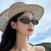 gm黑框椭圆墨镜夏季 海边防晒太阳镜女显脸小度假时尚 防紫外线眼镜
