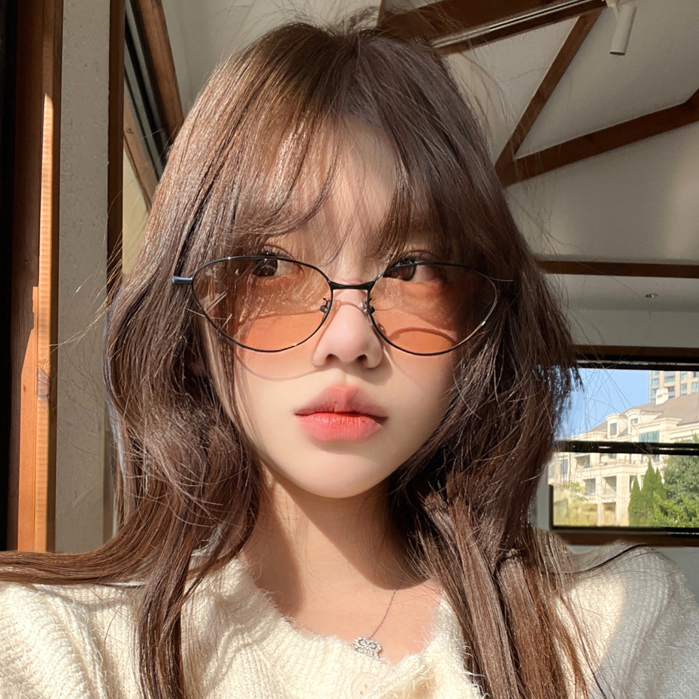 老钱风茶色猫眼氛围感墨镜女素颜圆脸显瘦个性防紫外线时尚太阳镜