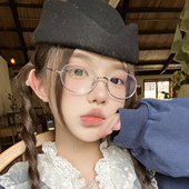 日系网红椭圆银丝下半框眼镜女时尚 近视可配度数素颜显瘦平光镜潮