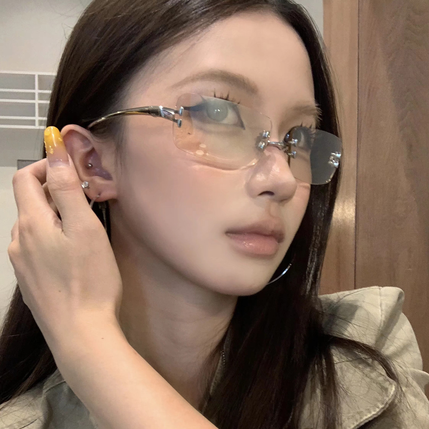 复古欧美风无框水银色Y2K小众未来感墨镜女显脸小时髦潮流太阳镜