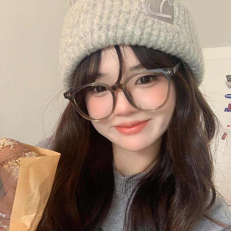 韩系超轻防蓝光圆框透绿色眼镜潮