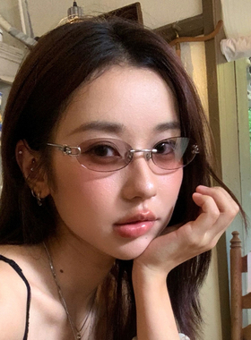 Y2K椭圆无框墨镜欧美女小脸氛围感街拍凹造型防紫外线灰色太阳镜