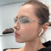 Y2K辣妹椭圆无框银色墨镜女复古欧美风网红气质凹造型显瘦太阳镜