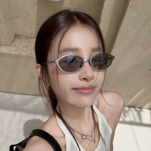 欧美老钱风金属椭圆框太阳镜女夏季小脸防晒街拍高级感凹造型墨镜