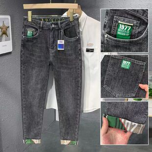 潮牌1977秋冬厚款牛仔裤男修身小脚直筒裤休闲裤男士裤子