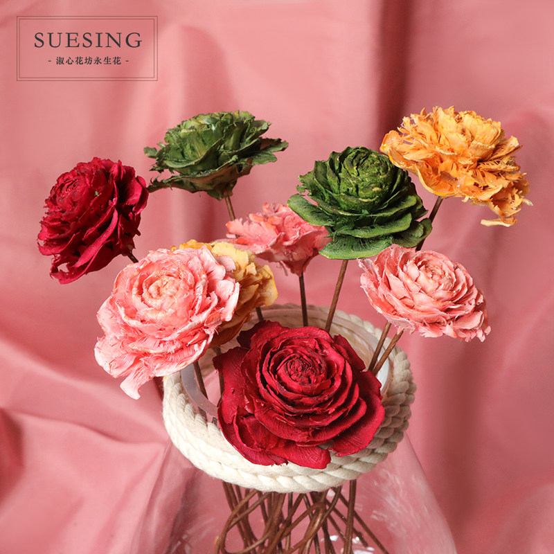 淑心花坊永生花diy材料包经典手工木玫瑰花材配花礼盒小红书配材