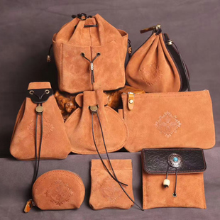 文玩首饰袋收纳袋牛皮收纳袋高档玉石水晶核桃包盘珠玉手串真皮包