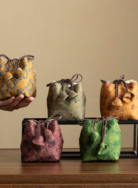 便携式织锦建盏主人杯茶杯袋小茶壶盖碗收纳布袋保护包防磕碰束口