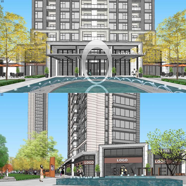 现代超高层住宅小区居住区豪宅建筑规划沿街商业草图大师SU模型