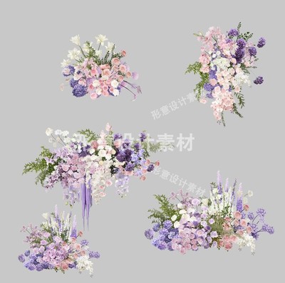 白绿粉紫色婚礼花艺莫奈花园婚礼花艺效果图psd格式分层素材
