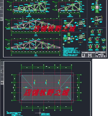 钢结构四坡桁架轻钢屋面施工设计三角形钢屋架结构CAD图纸