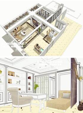 欧式新古典法式风格样板房样板间家居家装室内装修草图大师SU模型
