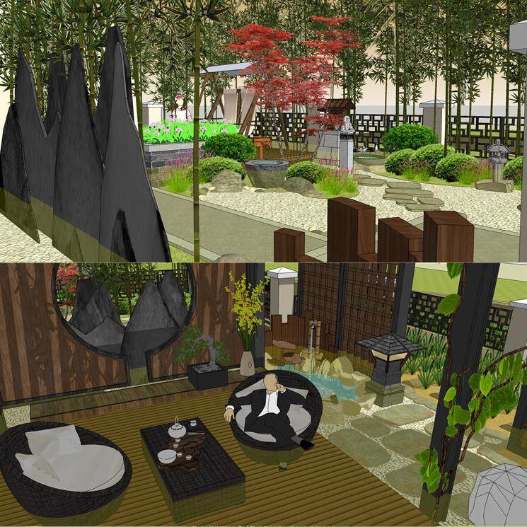 禅意新中式日式别墅民宿会所庭院景观鱼池廊架景墙草图大师SU模型,商务/设计服务,其它设计服务,淘宝优惠券,粉丝福利购,淘宝优惠卷