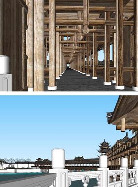 土家族湘西凤凰古城古镇旅游景区古建筑风雨桥廊桥草图大师SU模型