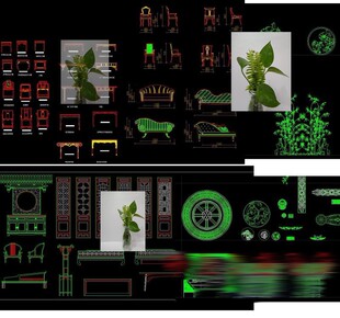 古典中式寺庙壁画CAD图库素材八仙法器罗盘将军门门饰拉手垂花门