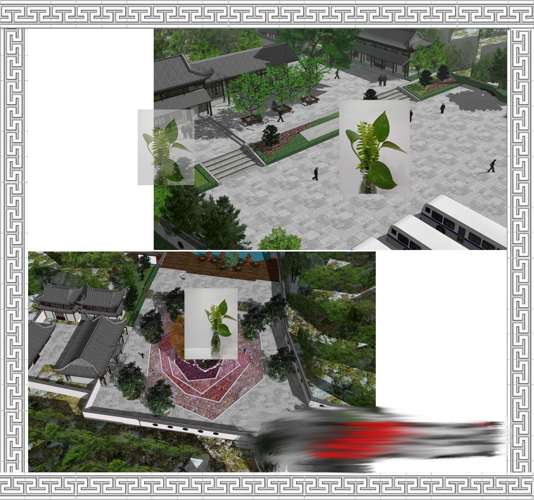 中式徽派苏式景区公园度假村游园入口广场建筑景观草图大师SU模型