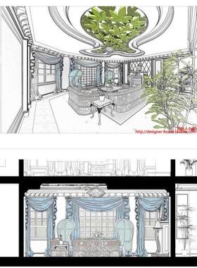 别墅法式欧式样板房室内家装别墅罗马柱垭口壁炉草图大师SU模型