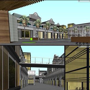 老上海民国风海派风体验式商业步行街拱劵骑楼建筑SU模型sketchup