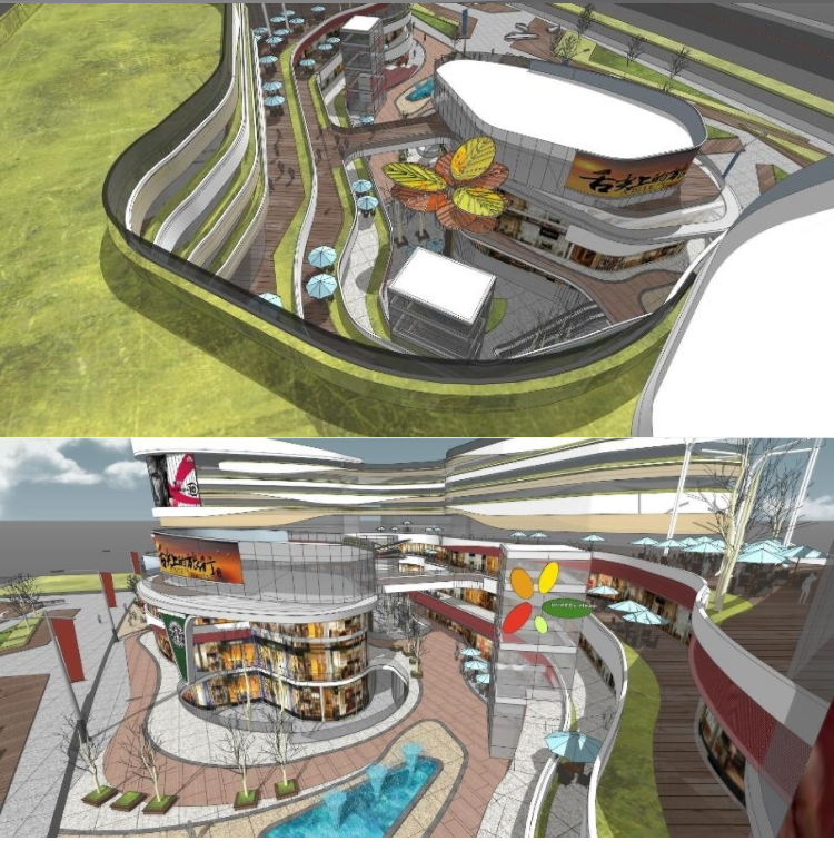 现代异形曲线弧形商业综合体商城商场美食购物广场草图大师su模型