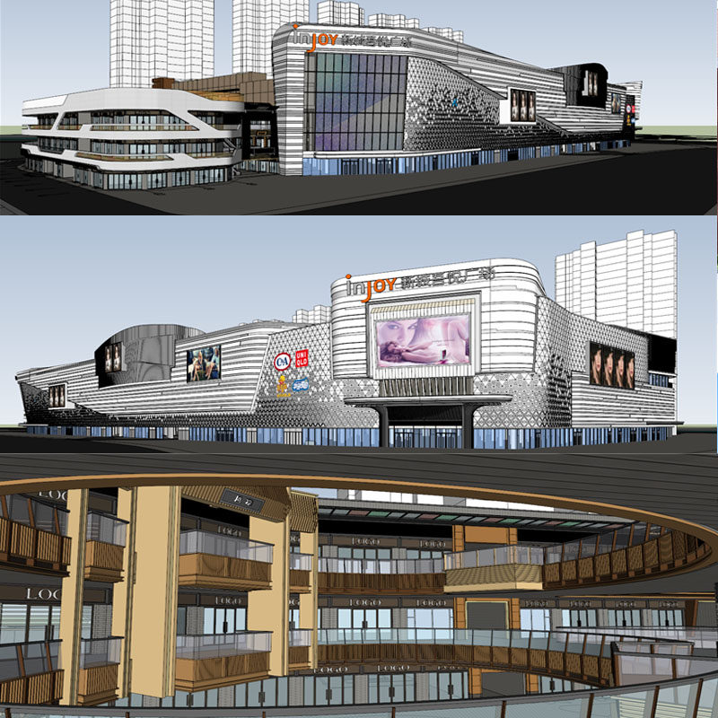 穿孔板表皮商业综合体购物中心新亚州中庭空中连廊su模型sketchup