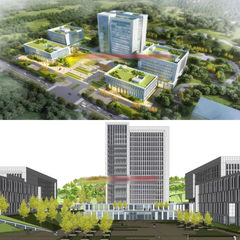 现代山地科技园创意园办公楼写字楼石材玻璃幕墙建筑前广场SU模型