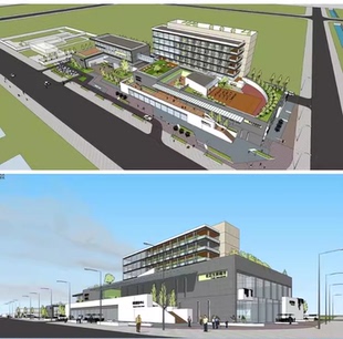 现代邻里服务中心su社区配套生鲜超市多层体块组合建筑草图SU模型
