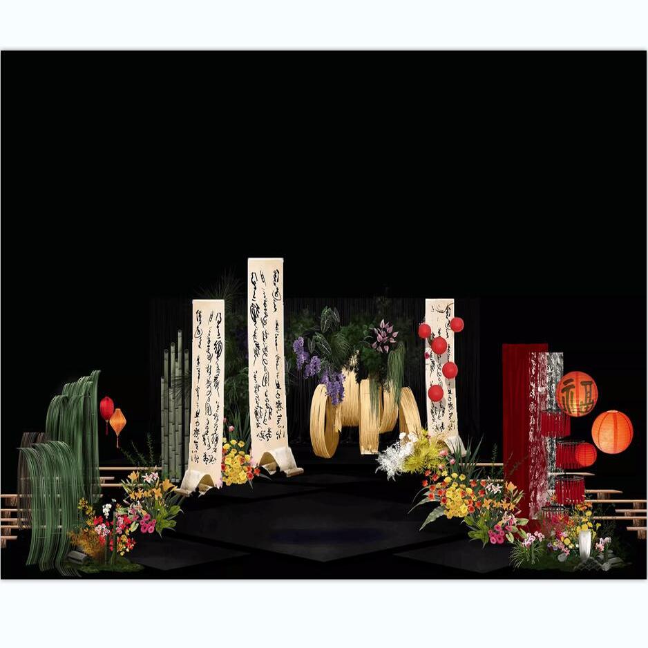 南洋风森系户外小众婚礼花艺竹编造形灯笼效果图psd分层素材图片