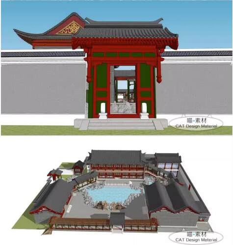 皇家皇宫紫禁城故宫建筑风格度假村会所酒店垂花门草图大师SU模型