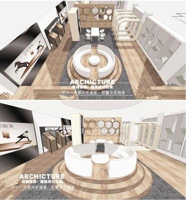 现代木地板材料/主题展厅展示空间/陈设布置/室内工装方案/su模型