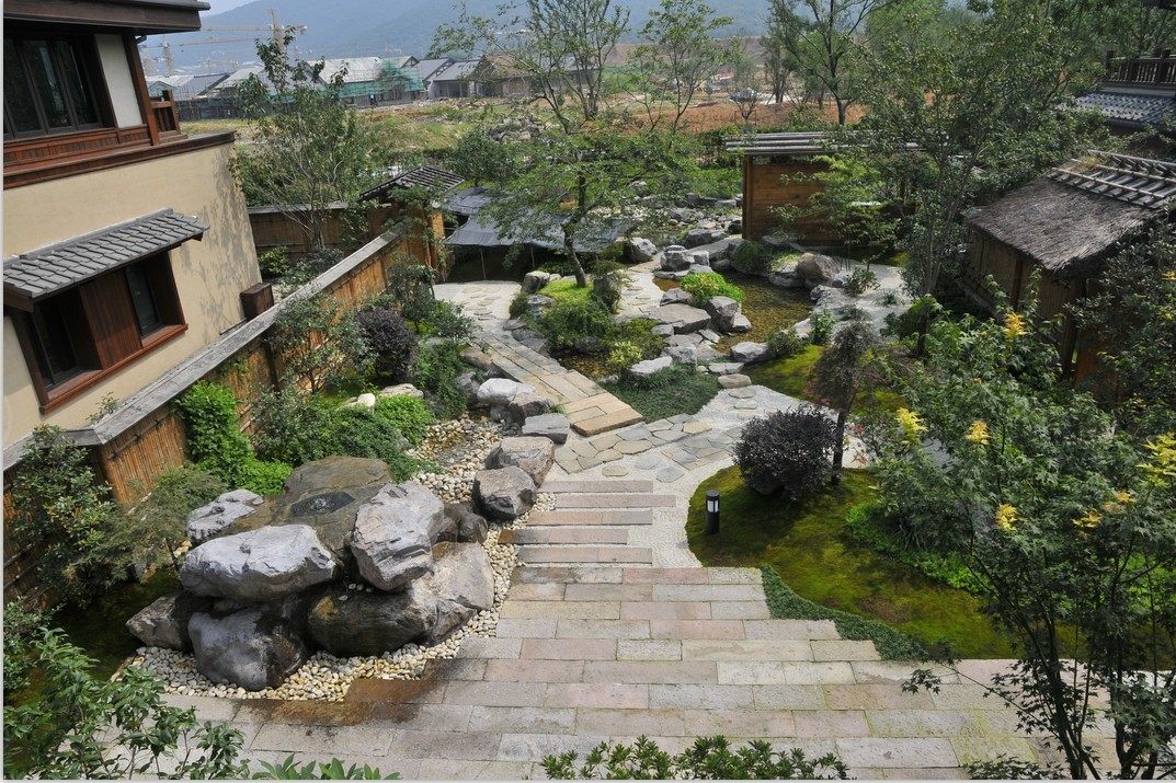 中式日式 民宿客栈禅意 度假村酒店 实景图片 日式枯山水园林景观