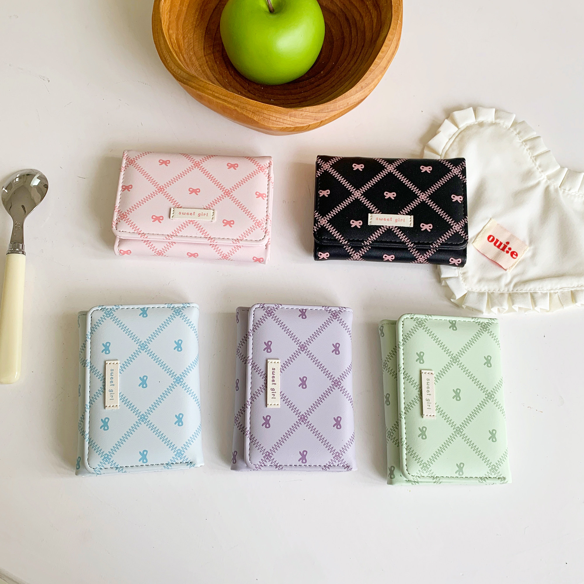 新款钱包蝴蝶结格子钱包生日礼物可爱女卡包学生简约ins甜美钱夹