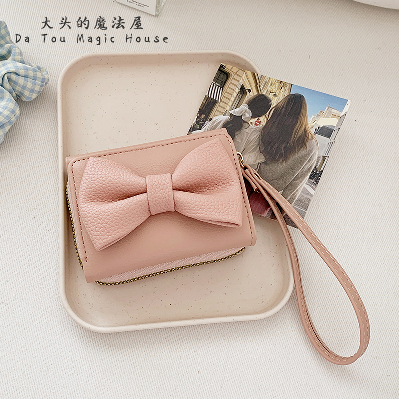 蝴蝶结新款钱包女短款学生韩版可爱时尚简约手拿包折叠钱夹卡包