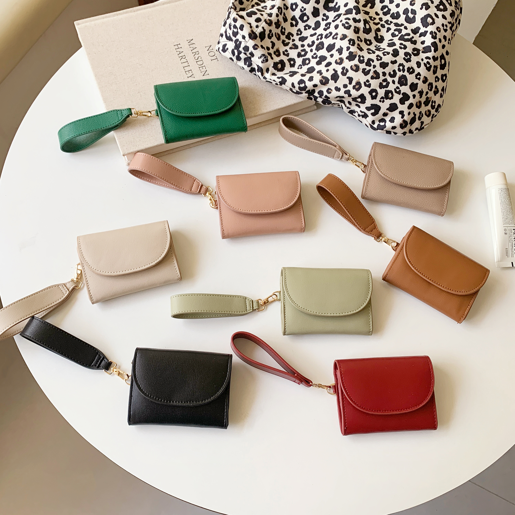 女士钱包宽带提绳小巧纯色