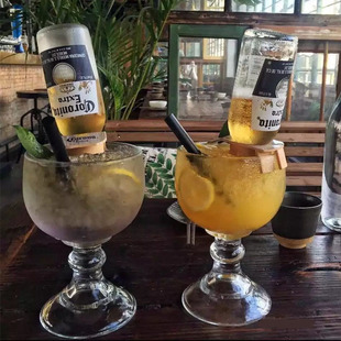 鸡尾酒卡扣口杯玻璃高脚啤酒杯子大容量圣杯扎啤杯酒瓶玛格丽特杯