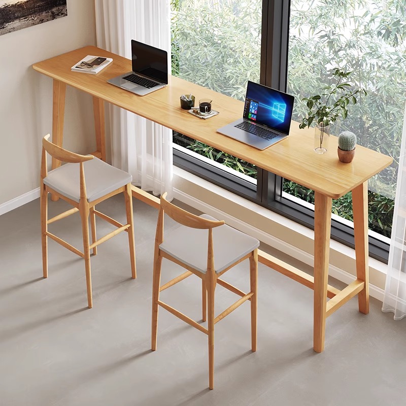 吧台桌家用小户型阳台咖啡桌靠墙高脚长条桌客厅隔断休闲实木桌子