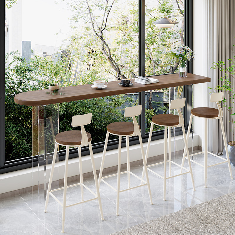 悬浮亚克力吧台桌高脚透明长条阳台靠墙厅隔断简约轻奢实木吧台桌