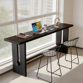 客厅沙发后吧台桌黑色长条桌子小户型靠墙隔断实木岛台餐吧咖啡桌