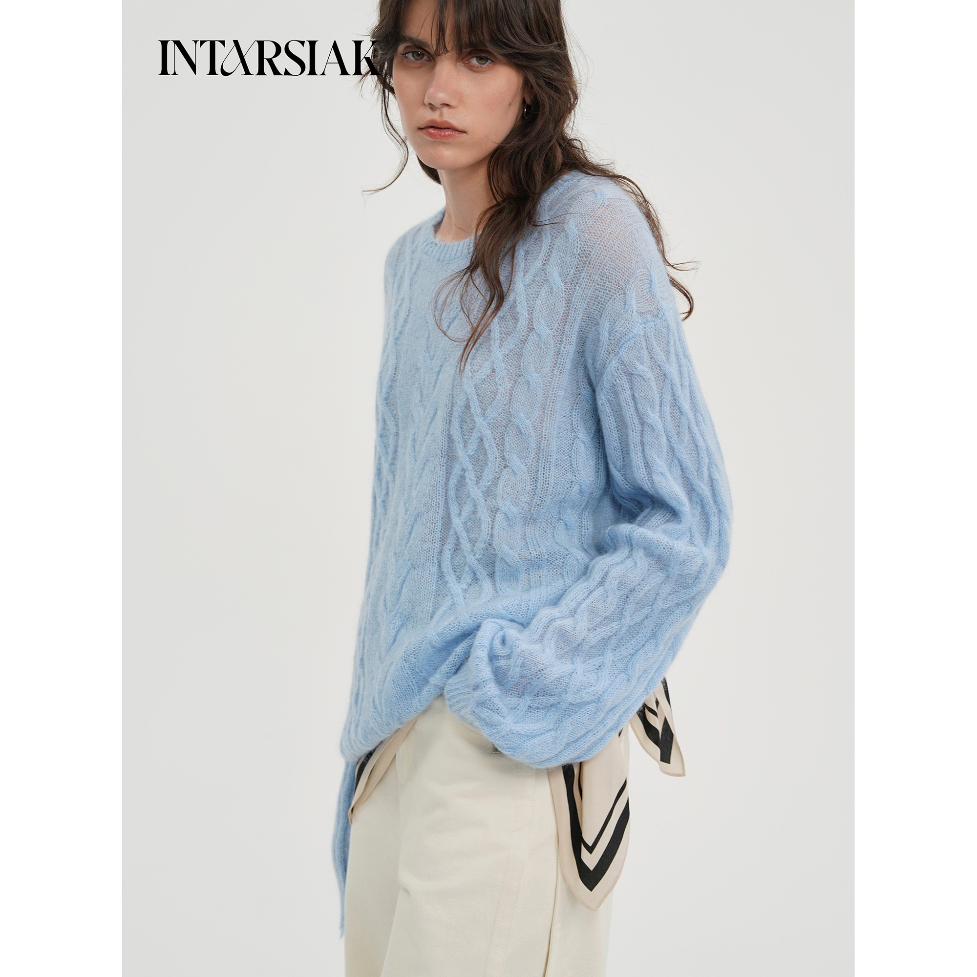 【INTARSIAK针织设计师品牌】穹柔 超细马海毛绞花毛衣柔雾线衫