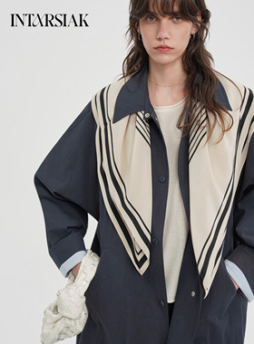 【INTARSIAK针织设计师品牌】几何图案双面印真丝丝巾披肩早秋