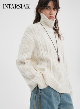 【INTARSIAK针织设计师品牌】鸢启 高领流苏绞花针织毛衣百搭宽松