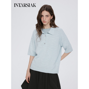 棉麻竹节polo领中袖 风芜 套头针织衫 INTARSIAK针织设计师品牌
