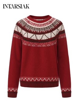 【INTARSIAK针织设计师品牌】绮章 费尔岛羊驼复古套头毛衣女