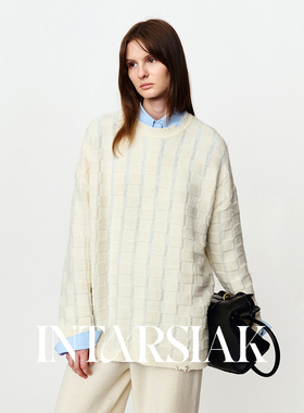 【博主同款】INTARSIAK几何肌理方格套头全羊毛中长款毛衣