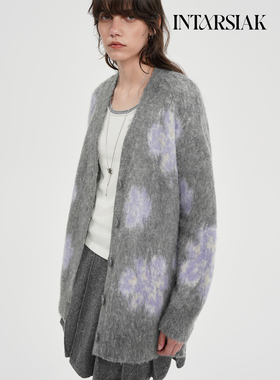 【INTARSIAK针织设计师品牌】绮梦 鸢尾花马海毛拉毛开衫宽松中长