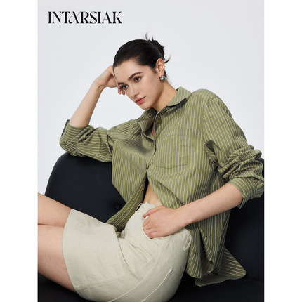 【吴千语同款】INTARSIAK 海崖线影 休闲条纹衬衫遮阳衣空调衫